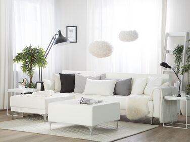 Right Hand Faux Leather Corner Sofa with Ottoman White ABERDEEN