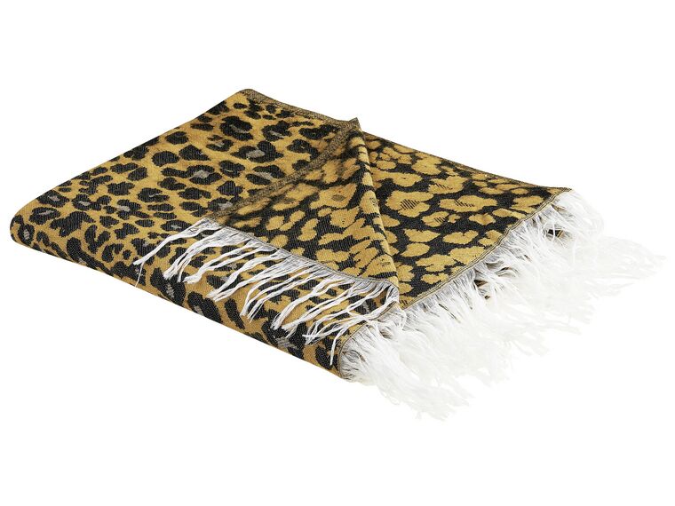 Manta com padrão leopardo castanho e preto 130 x 170 cm JAMUNE_834477