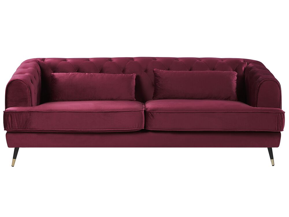 canape 3 places en velours rouge bordeaux sletta beliani fr