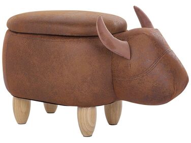 Faux Leather Storage Animal Stool Brown COW