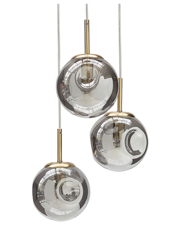 Lustre à 3 ampoules en verre transparent et cuivré RALFES_868517