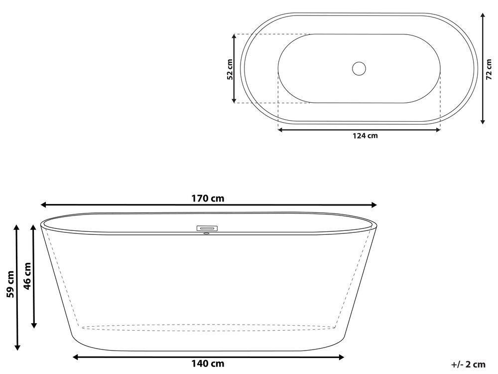 Vasca da bagno acrilico bianco 170 x 72 cm HAVANA 