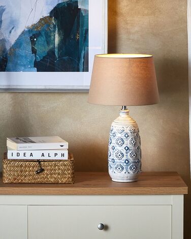 Ceramic Table Lamp White and Blue PALAKARIA