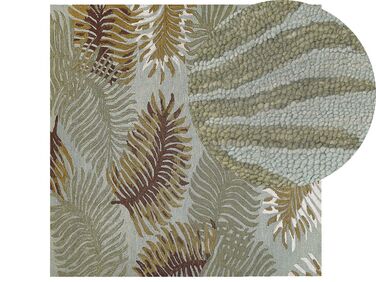 Tapete de lã com padrão de folhas multicolor 200 x 200 cm VIZE