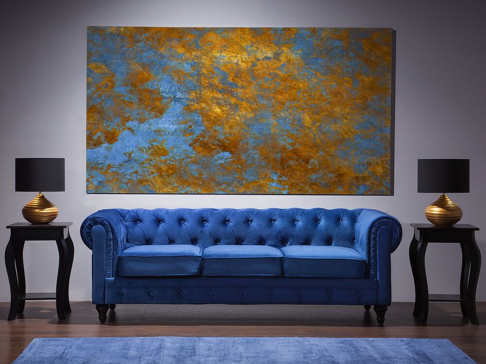 3 Seater Velvet Fabric Sofa Navy Blue, Navy Blue Material Sofa