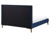 Cama con somier de terciopelo azul marino/madera oscura 160 x 200 cm BAYONNE_744075