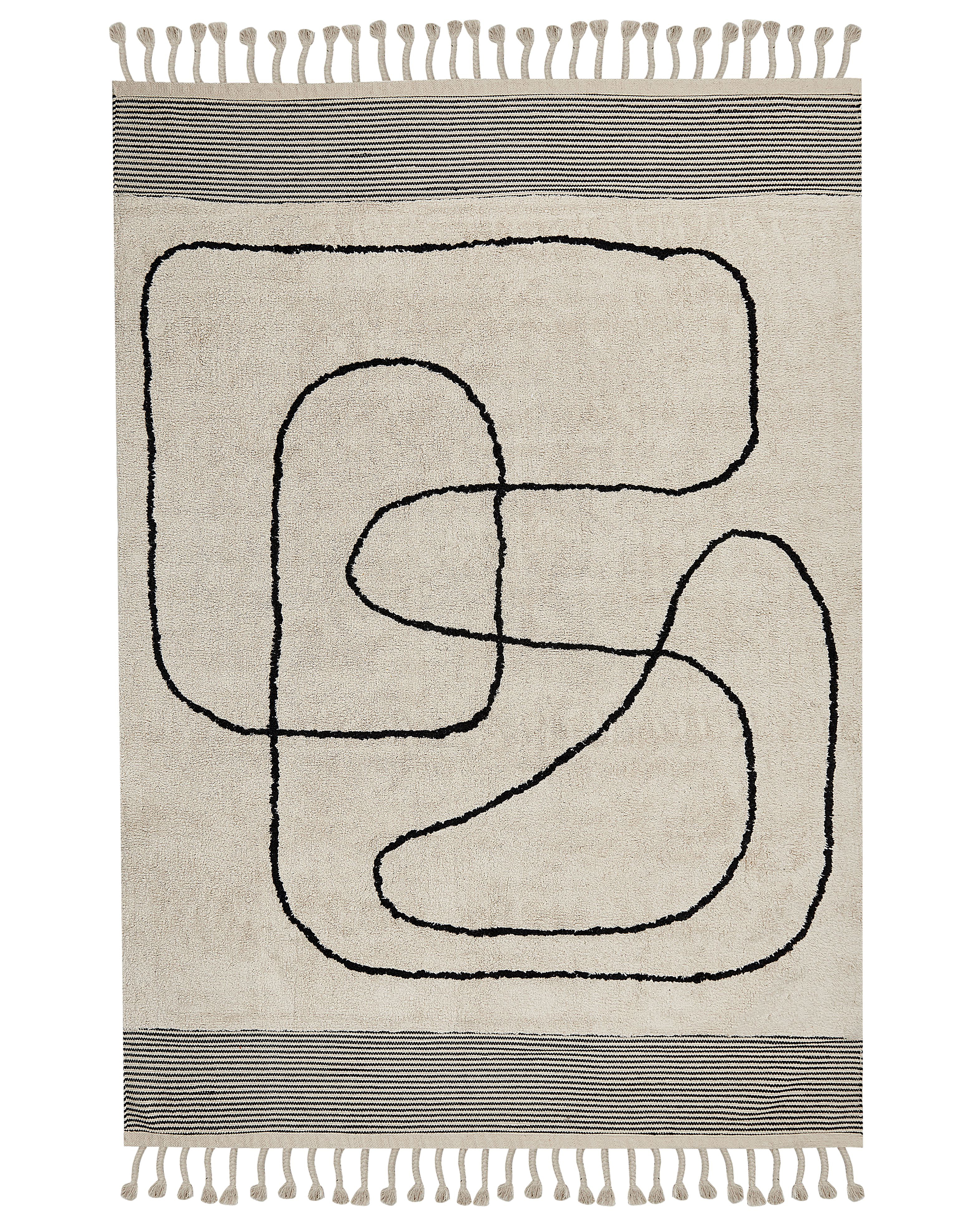Teppich Wolle / Baumwolle weiß 160 x 230 cm Fransen Streifen schwarz  Tacettin