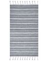 Outdoor Teppich hellgrau / weiß 80 x 150 cm Streifenmuster Kurzflor BADEMLI_846548