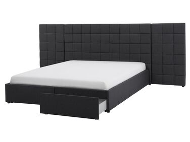 Fabric EU King Size Bed with Storage Grey MILLAU