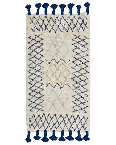Teppich Baumwolle beige / blau 80 x 150 cm geometrisches Muster Kurzflor ERZINCAN