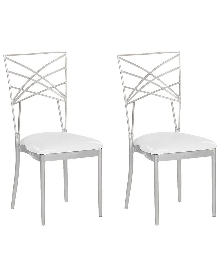 Conjunto de 2 sillas de comedor de metal plateado/blanco GIRARD_782823