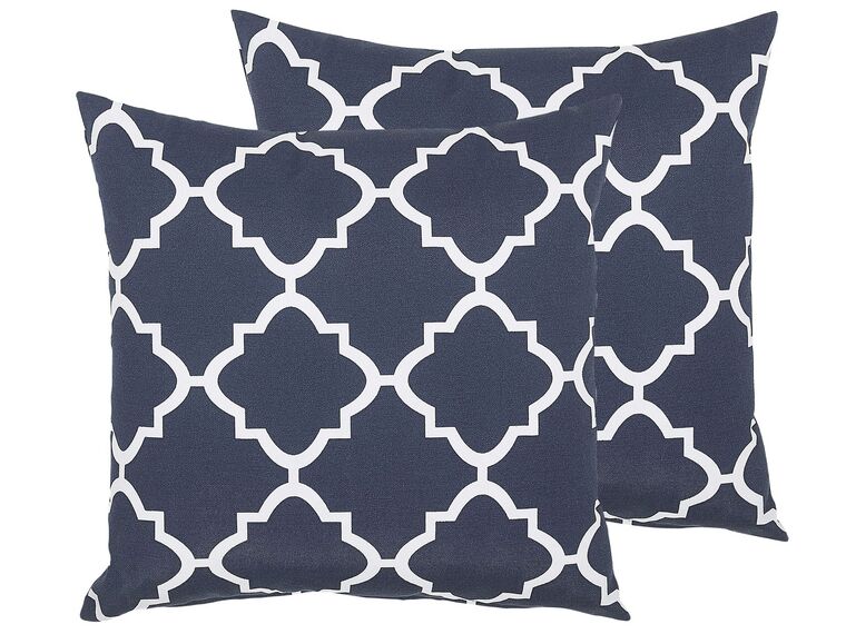 Set of 2 Garden Cushions Trellis Pattern 40 x 40 cm Blue SOFADES_799401