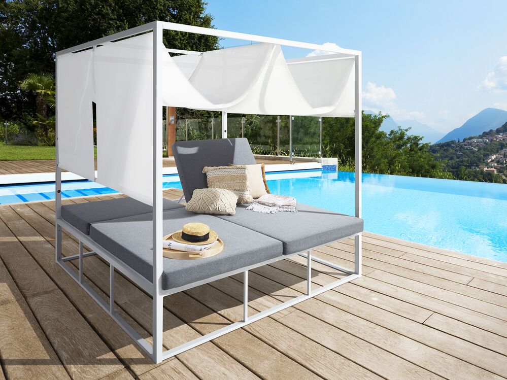 Garden Four Poster Daybed with Canopy White and Grey PALLANZA | Beliani ...