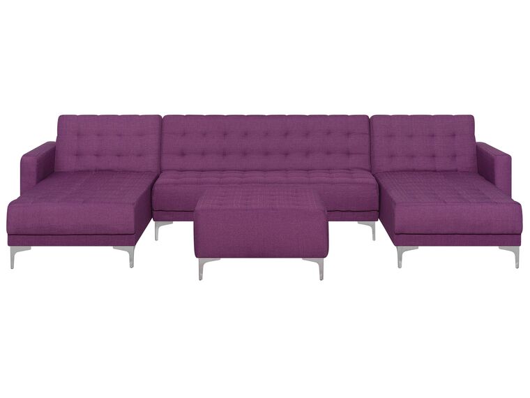 Canapé panoramique convertible en tissu violet 5 places avec pouf ABERDEEN_737081