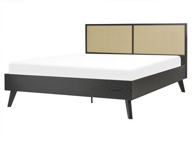Ratanová posteľ 160 x 200 cm čierna/svetlé drevo MONPAZIER