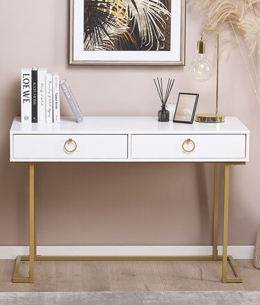 Home Office Desk / 2 Drawer Console Table White with Gold WESTPORT