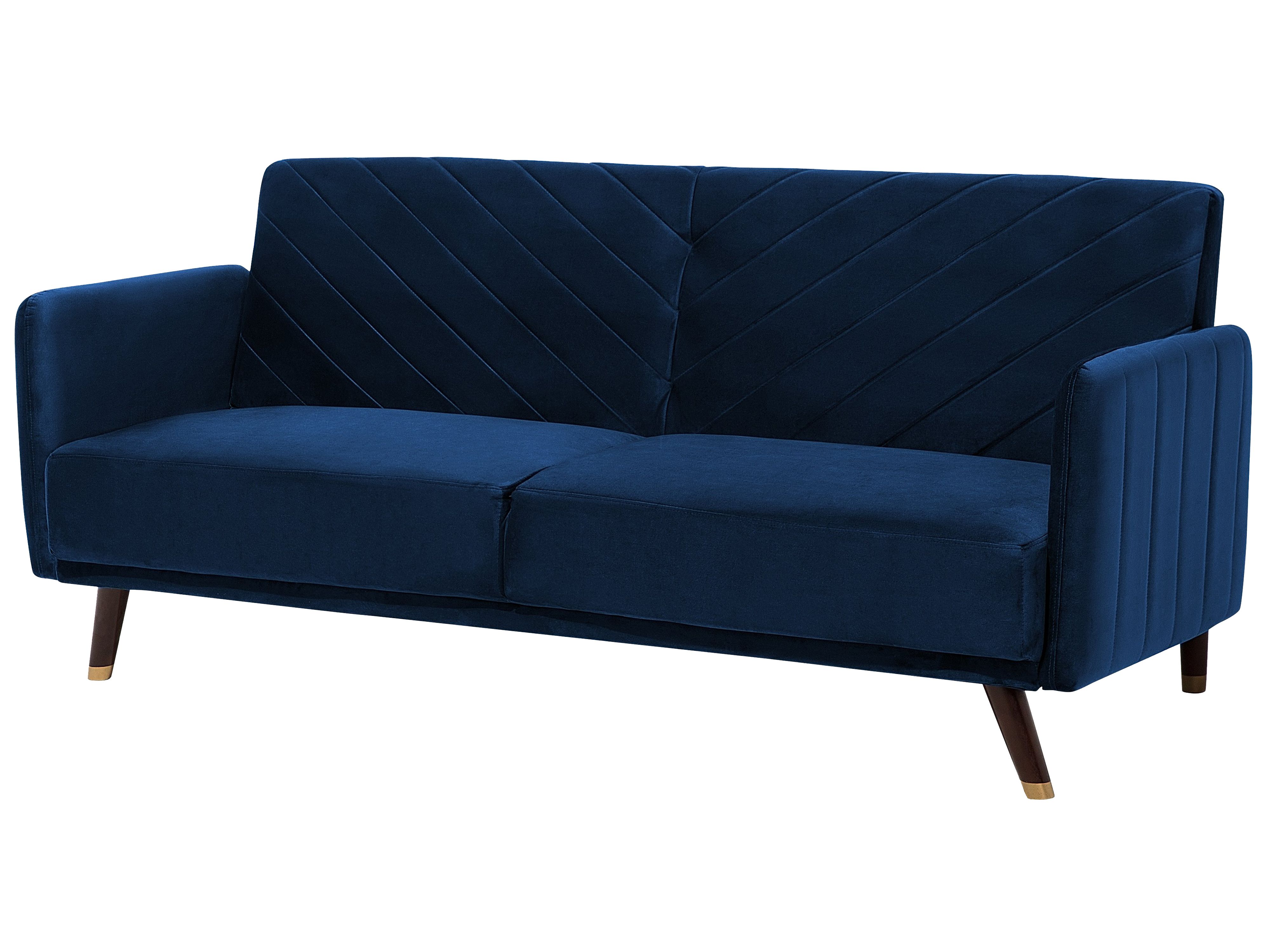 Sofa rozkładana welurowa niebieska SENJA