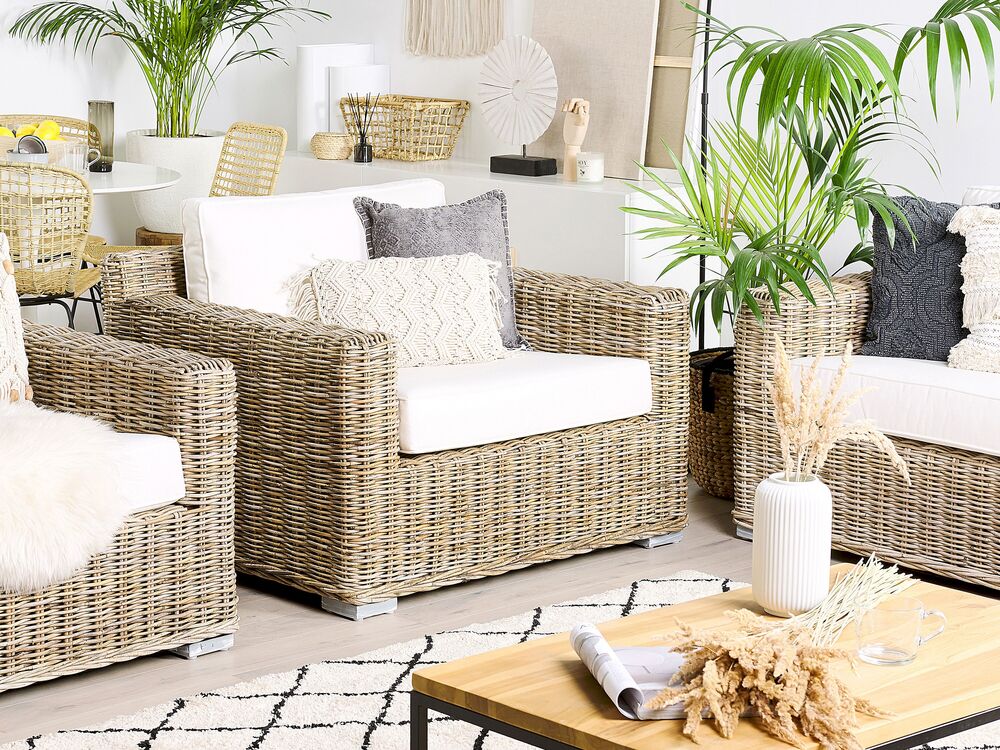 4 Seater Rattan Garden Sofa Set Light Brown ARDEA | Beliani.co.uk