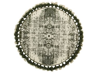 Okrúhly bavlnený koberec so strapcami ø 120 cm krémová biela/zelená KAHTA