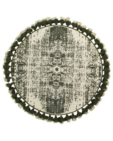 Round Cotton Area Rug with Tassels ø 120 cm Cream and Green KAHTA
