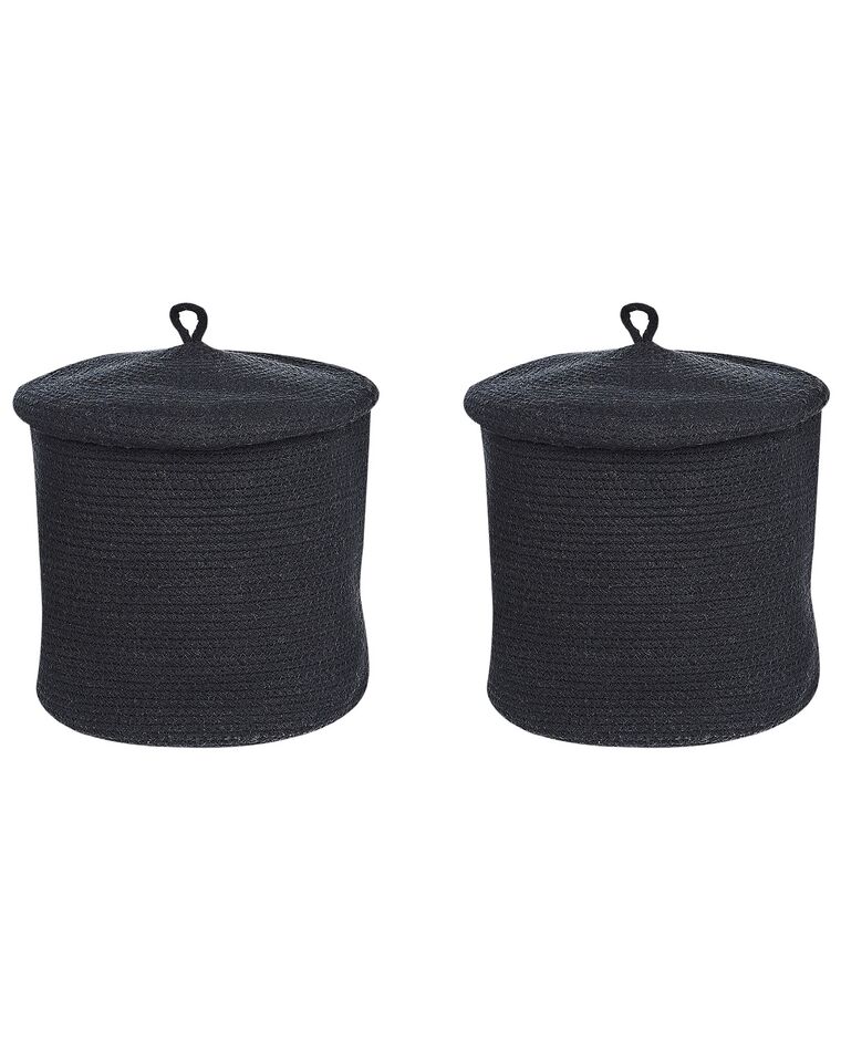 Set of 2 Cotton Baskets with Lids Black SILOPI_840180
