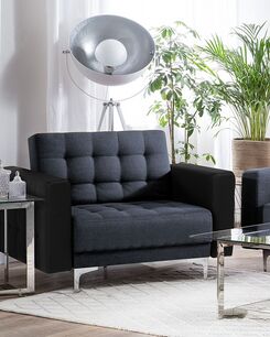 Tummanharmaa kangasverhoiltu nojatuoli mustilla käsinojilla ABERDEEN Tummanharmaa kangasverhoiltu nojatuoli mustilla käsinojilla ABERDEEN