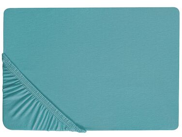 Drap-housse en coton 200 x 200 cm bleu turquoise HOFUF