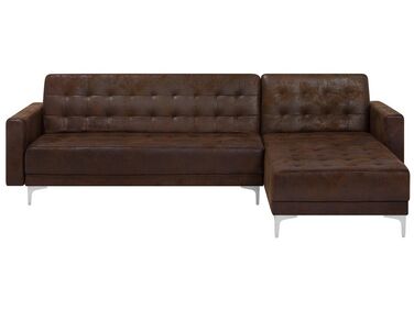 Left Hand Faux Leather Corner Sofa Brown ABERDEEN