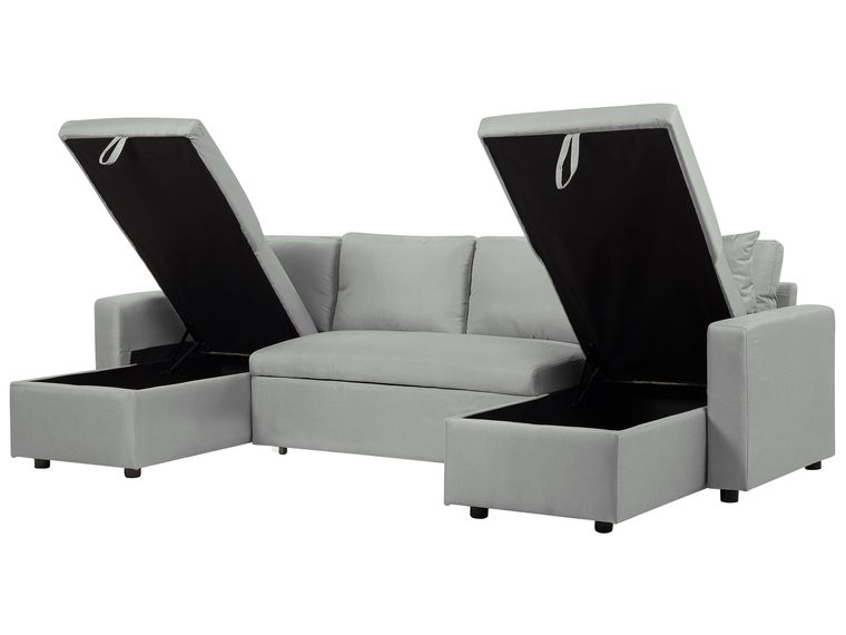 Fabric Corner Sofa Bed with Storage Light Grey SOMMEN Beliani.co.uk