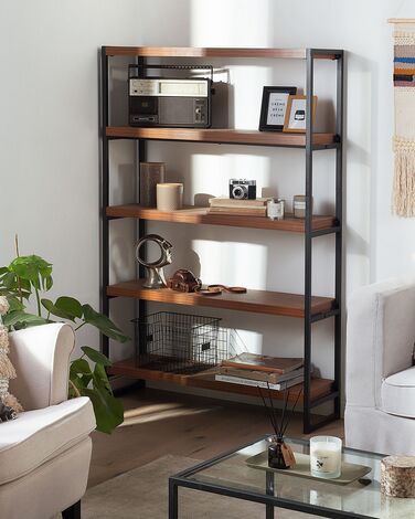 4 Tier Bookcase Dark Wood and Black TIFTON