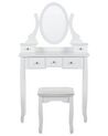 Toiletbord med 5 skuffer, ovalt spejl og hvid GALAXIE skammel_823951