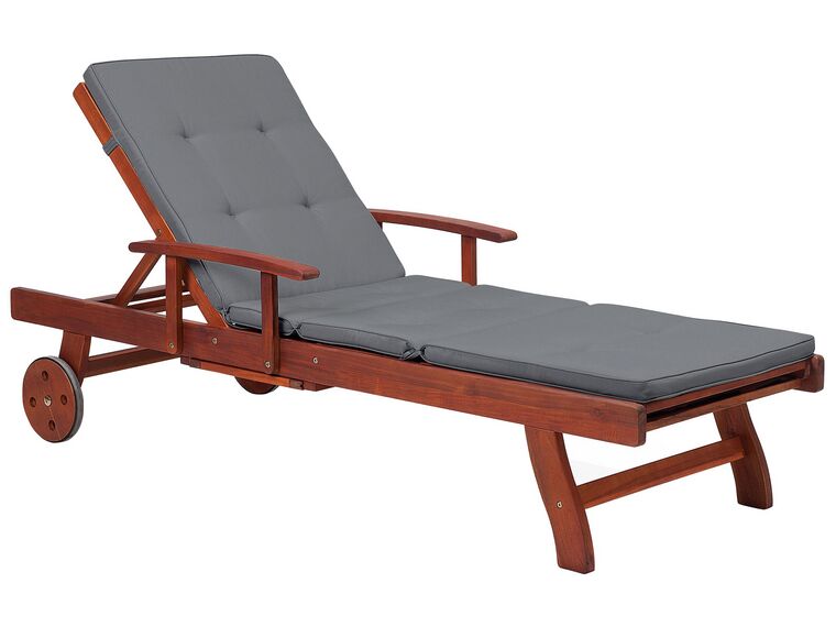 Wooden Reclining Sun Lounger With Cushion Grey TOSCANA_785742