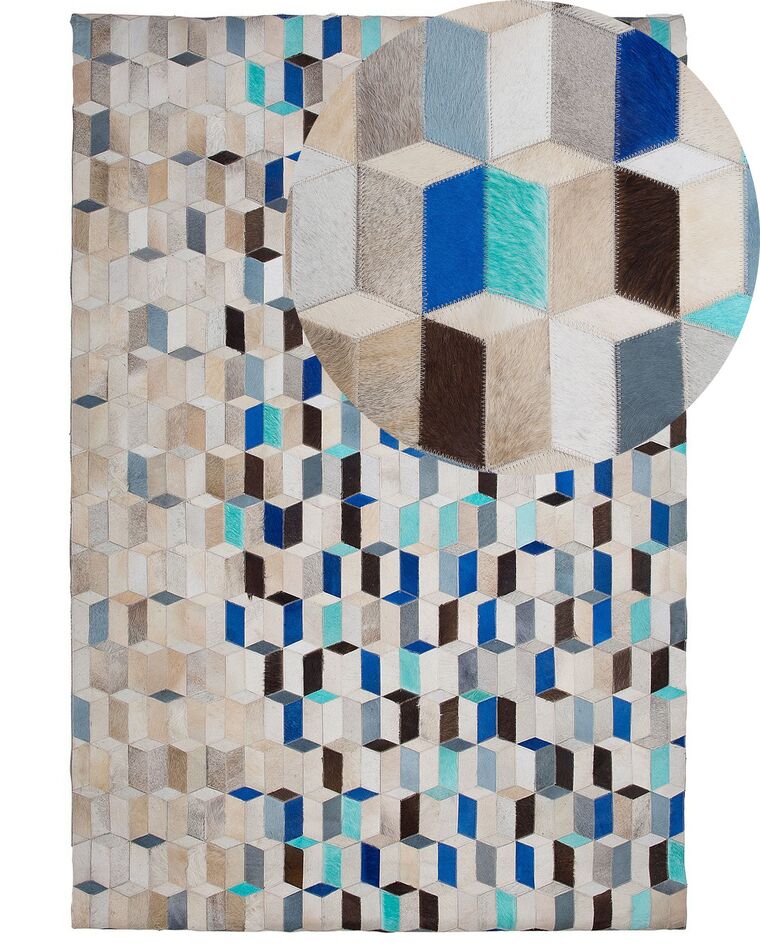 Teppich Leder beige-blau 140 x 200 cm Patchwork Kurzflor GIDIRLI_714418