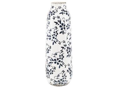 Stoneware Flower Vase 35 cm White with Navy Blue MULAI
