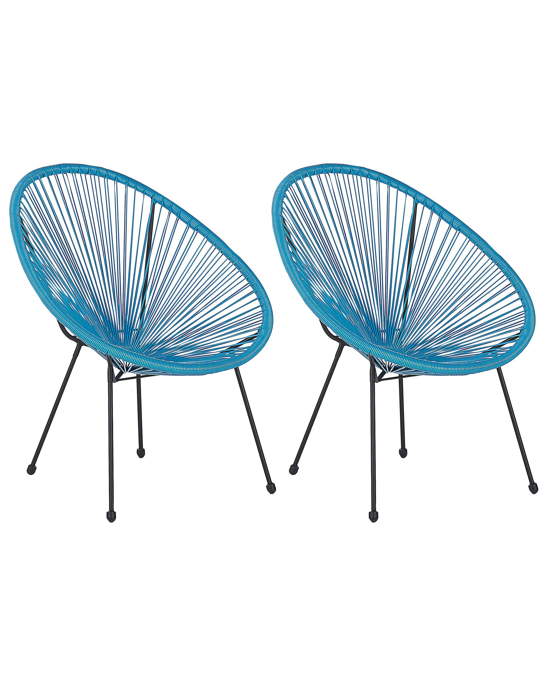 2 Accent Chair Set Round Rattan Weave Steel Living Room Blue Acapulco II