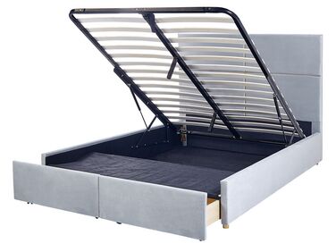 Zamatová posteľ s úložným priestorom 140 x 200 cm svetlosivá VERNOYES