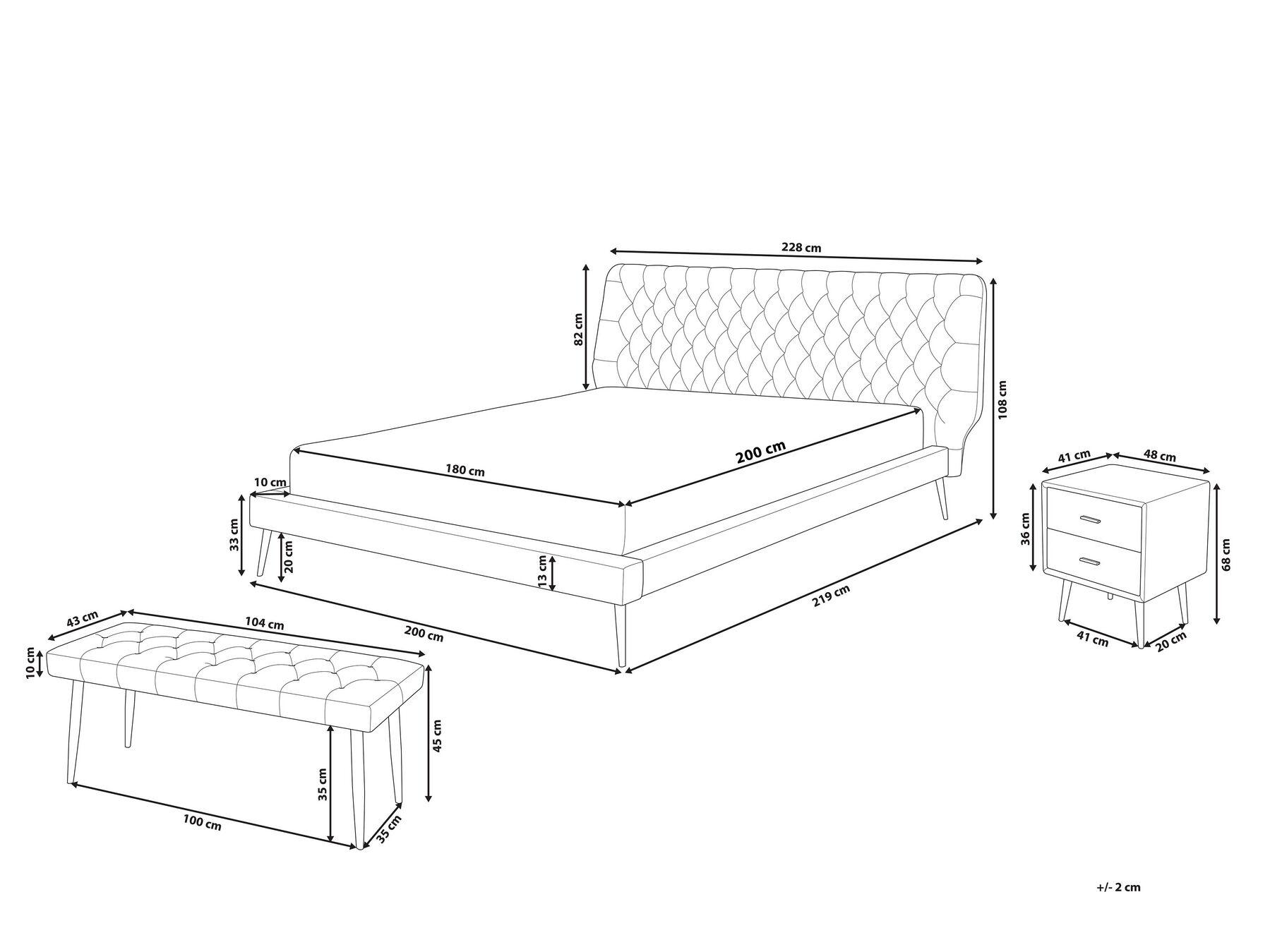 Schlafzimmer komplett Set 4-teilig beige 180 x 200 cm ESSONNE | Beliani.de