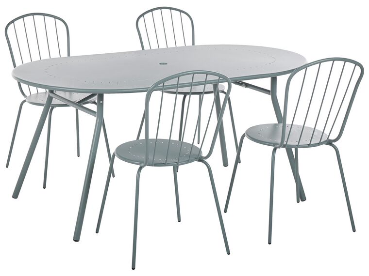 Trädgårdsmöbelset av bord och 4 stolar metall ljusblå CALVI_815593