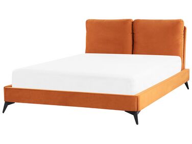 Łóżko welurowe 140 x 200 cm pomarańczowe MELLE