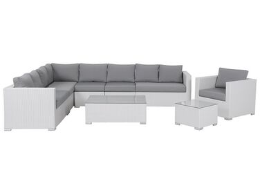 Lounge Set Rattan Weiss 8-Sitzer modular Auflagen grau XXL