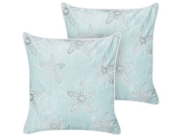 2 poduszki dekoracyjne w rozgwiazdy welurowe 45 x 45 cm niebieskie CERAMIUM