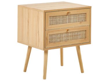 Rattan 2 Drawer Bedside Table Light Wood PEROTE
