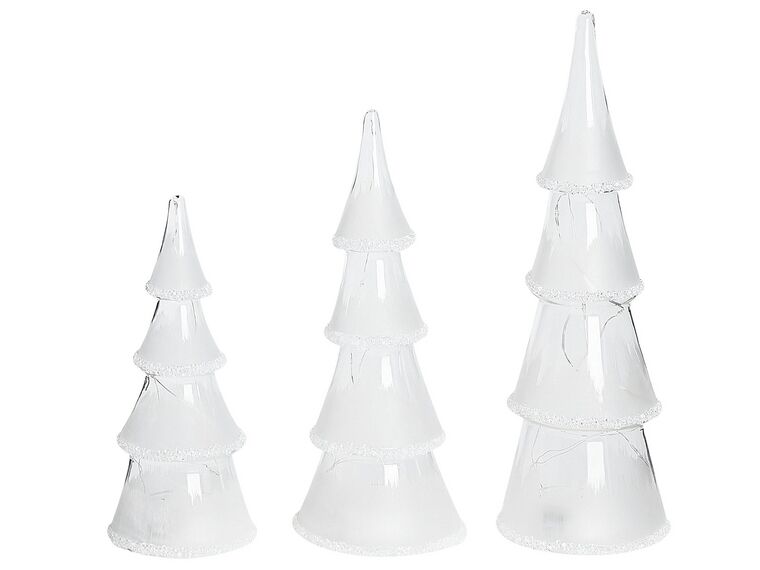Fehér Karácsonyfák Üvegből Háromdarabos Szettben LED Világítással KIERINKI_787470