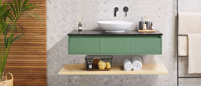 Bathroom shelf for top sink