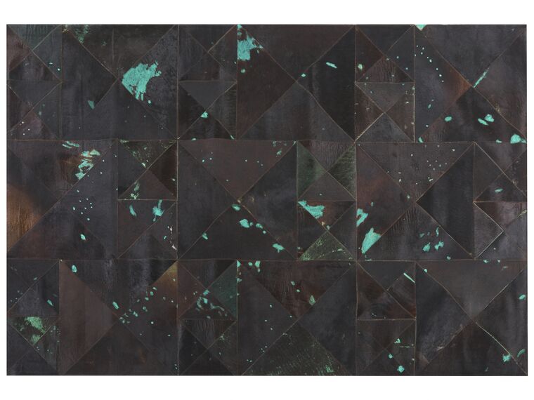 Cowhide Area Rug 160 x 230 cm Brown with Turquoise ATALAN_721005