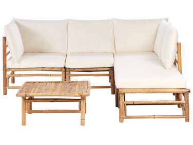 Lounge Set 3-teilig Bambusholz hellbraun 5-Sitzer modular Auflagen cremeweiß CERRETO