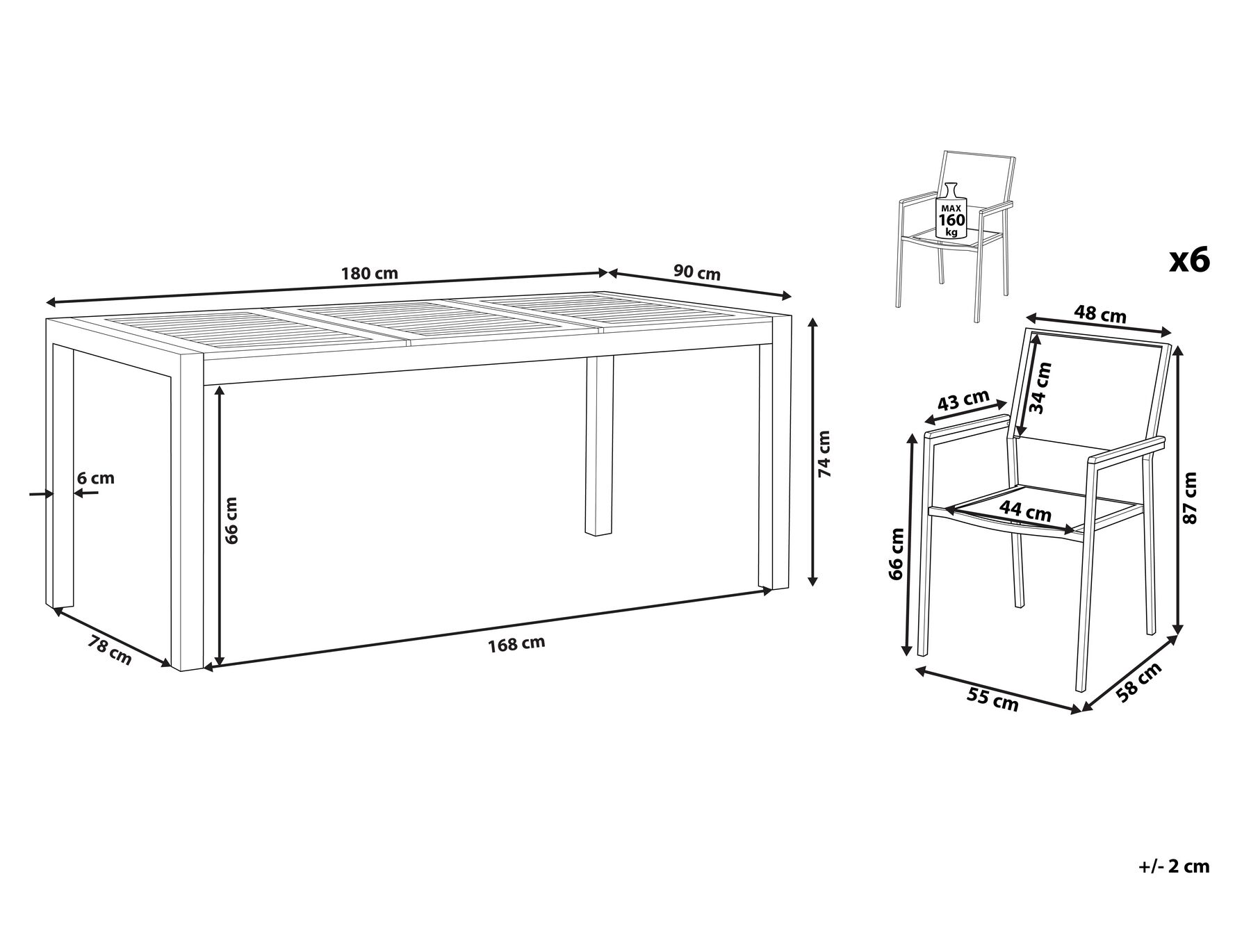 Gartenmöbel Set Eukalyptusholz 180 cm 6-Sitzer Textilbespannung grau