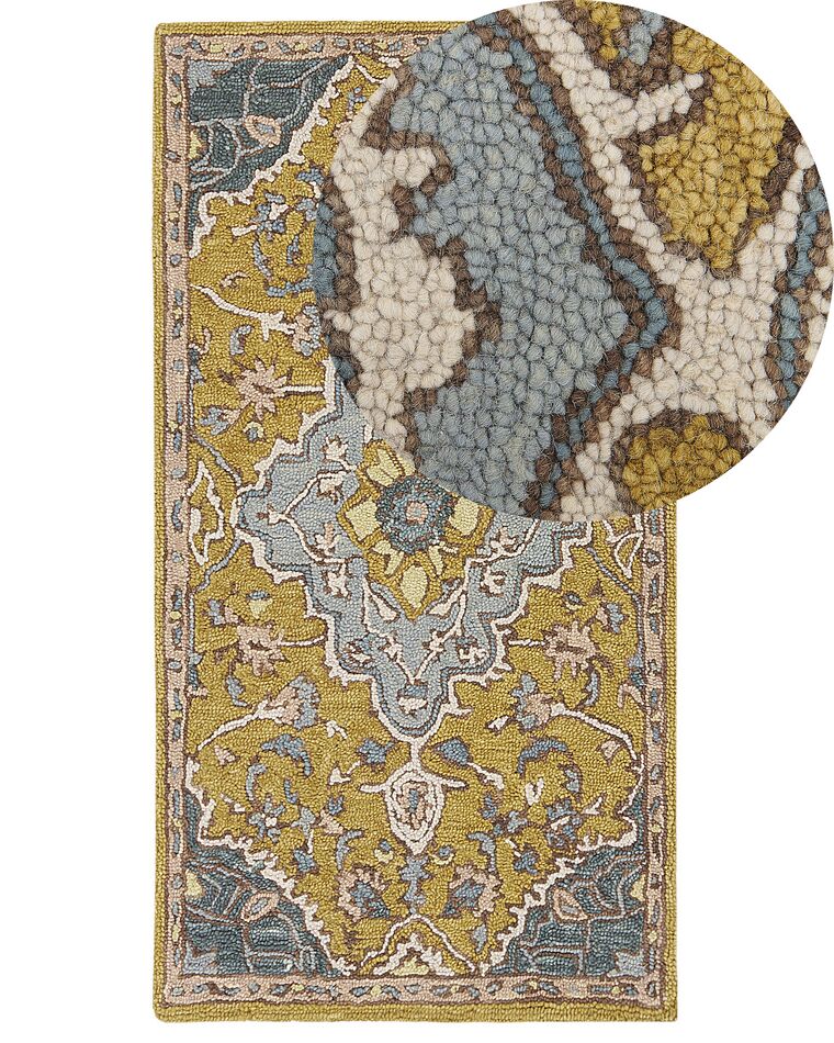Alfombra de lana amarillo mostaza/azul/marrón/beige claro 80 x 150 cm MUCUR_830688