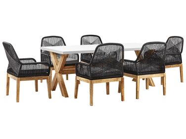 Havebord og 6 spisebordsstole i hvid og sort OLBIA