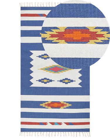 Kelim Teppich Baumwolle mehrfarbig 80 x 150 cm geometrisches Muster Kurzflor VARSER